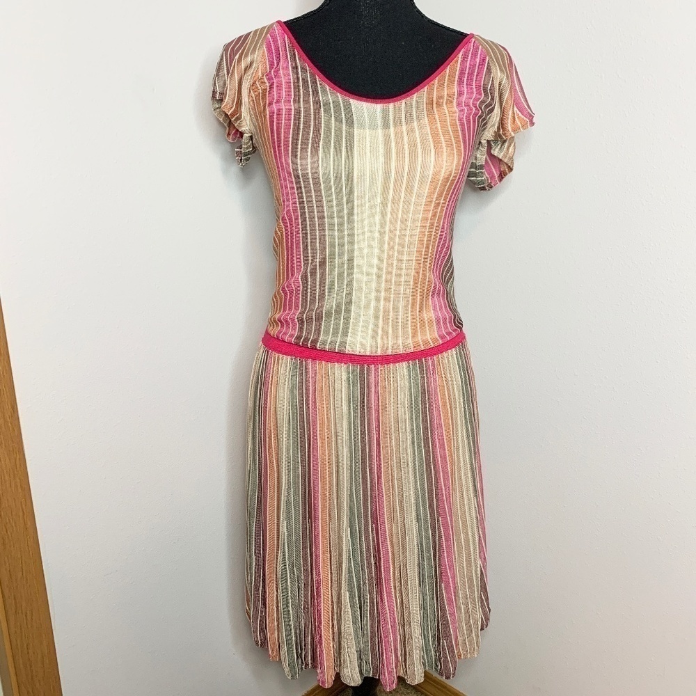 BOSS Orange Silk Multicolor Stripe Fit and Flare Dress